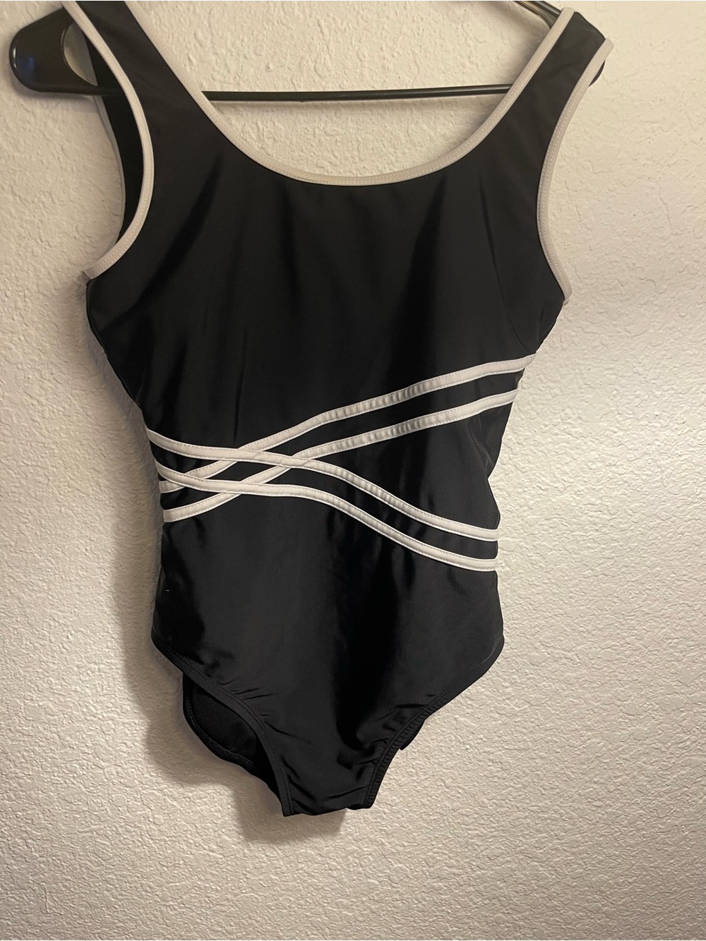 Black One-Piece Swimsuit with White Trim